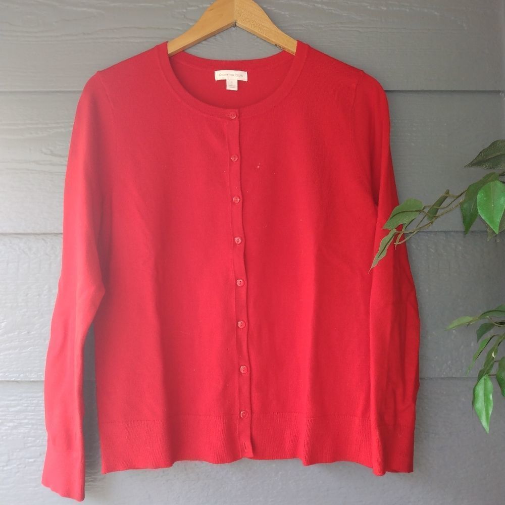 Charter Club Size Large Classic Red Crew neck Cardigan Sweater